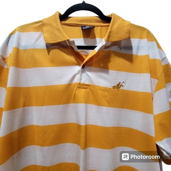 XL Cotton Blend Yellow White Stripes Men's Polo Golf Shirt Office Casual Party - Picture 3 of 7